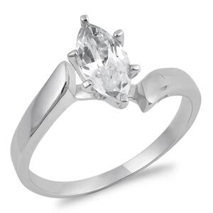 Sterling Silver Marquise Solitaire CZ Ring – Size 8